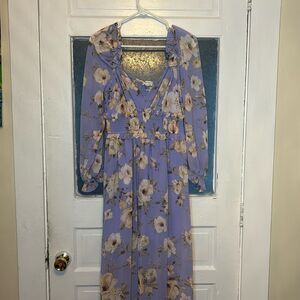 Privy Women’s light blue and cream floral ruffled long sleeve maxi dress medium